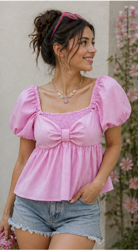 Amelia Pastel Pink Pinstripe Peplum Top