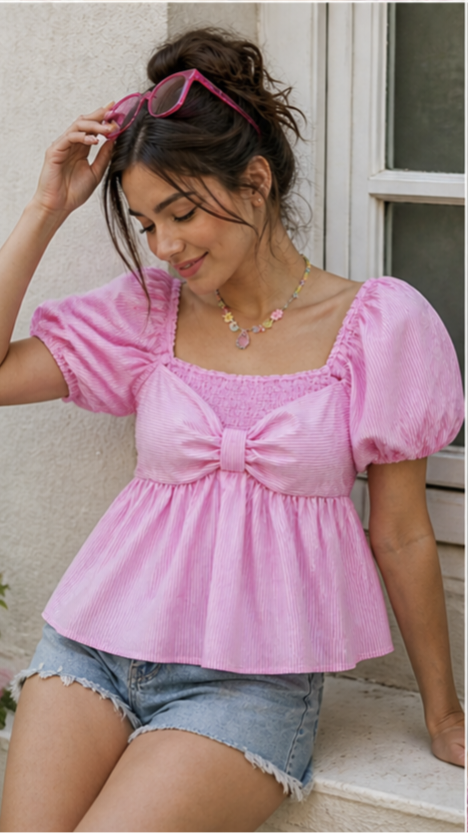 Amelia Pastel Pink Pinstripe Peplum Top