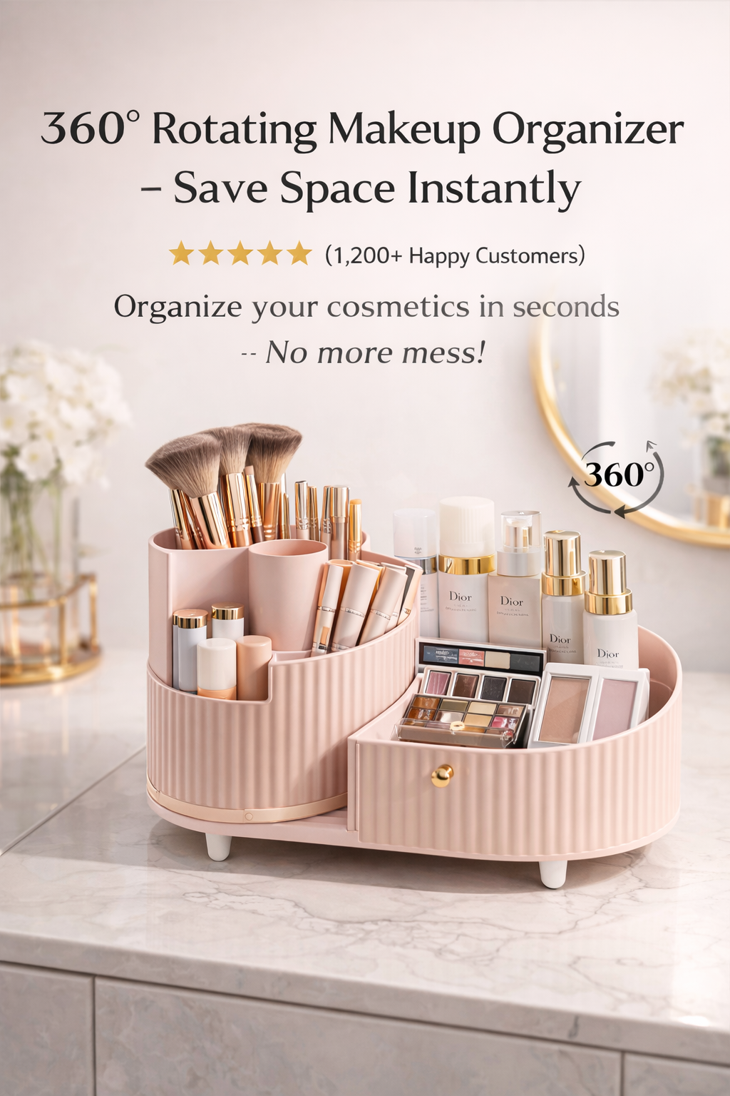 360° Rotating Makeup Organizer – Large Capacity Cosmetic Storage Box for Vanity